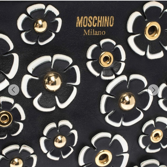 PreLoved Authentic Moschino Black Floral Applique Leather Tote - Picture 7 of 8